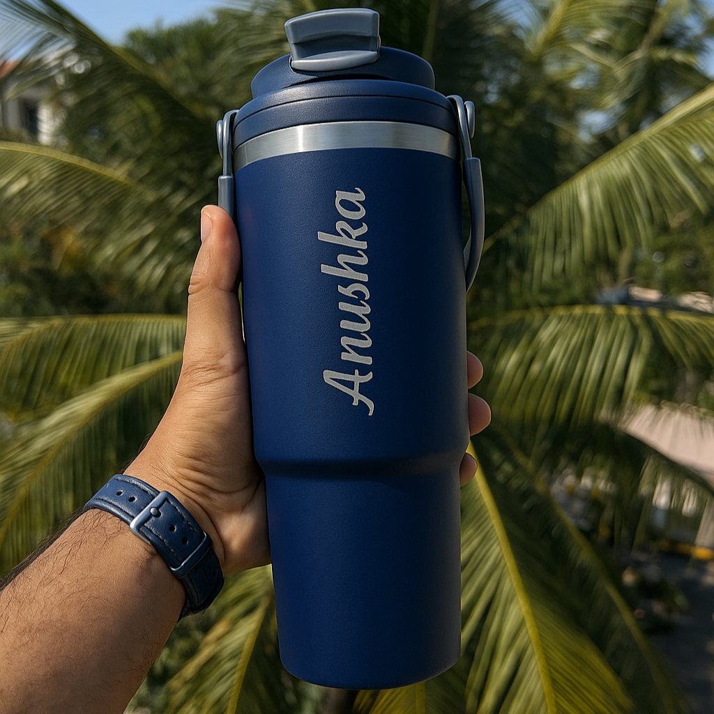 Personalised Stanley Vacuum Sipper Tumbler with Handle - 900 ML - Best Leakproof Stanley Vacuum Hot & Cold Tumbler - The Gifting Era