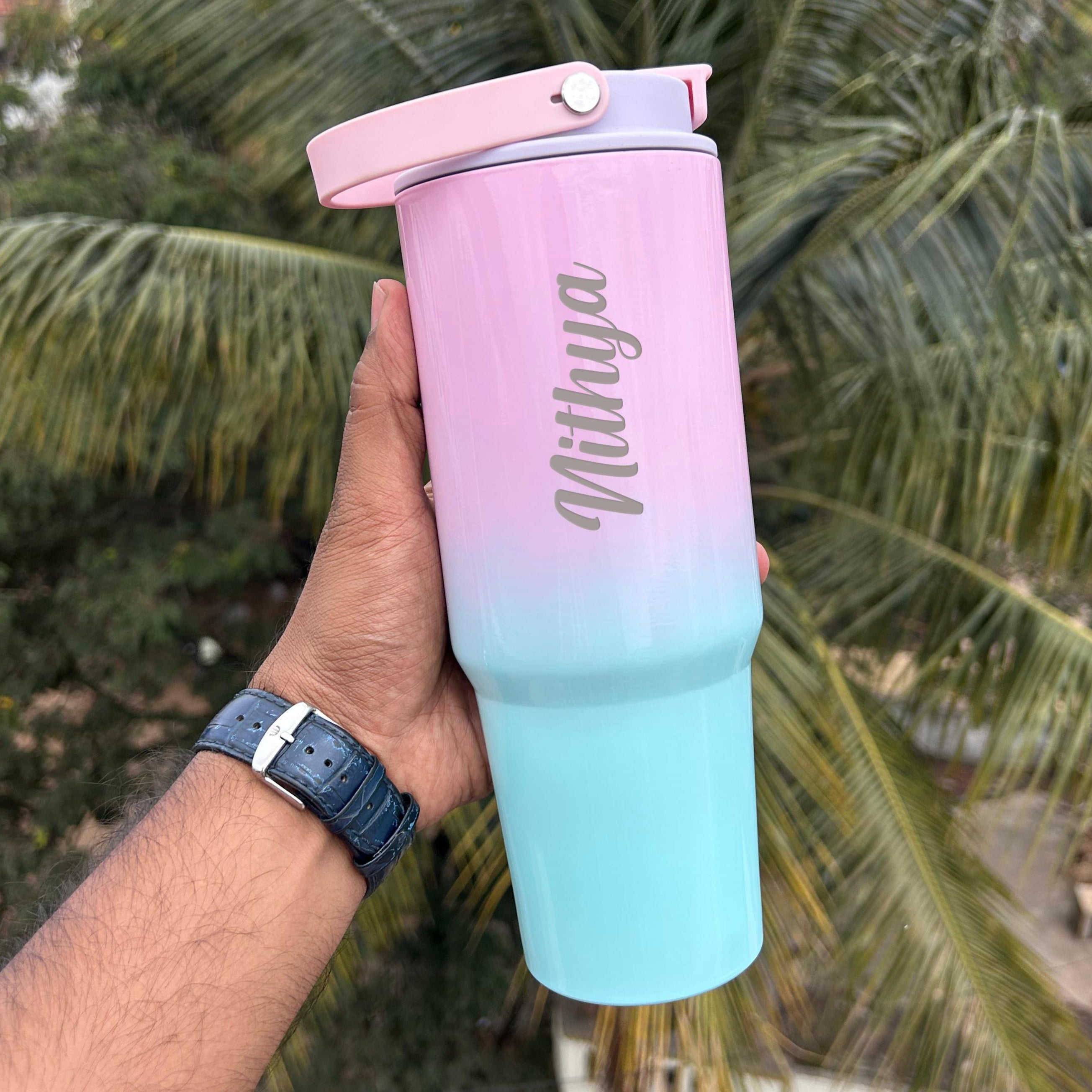 Personalised Dual Shade Stanley Vacuum Sipper Tumbler with Handle - 900 ML - The Gifting Era