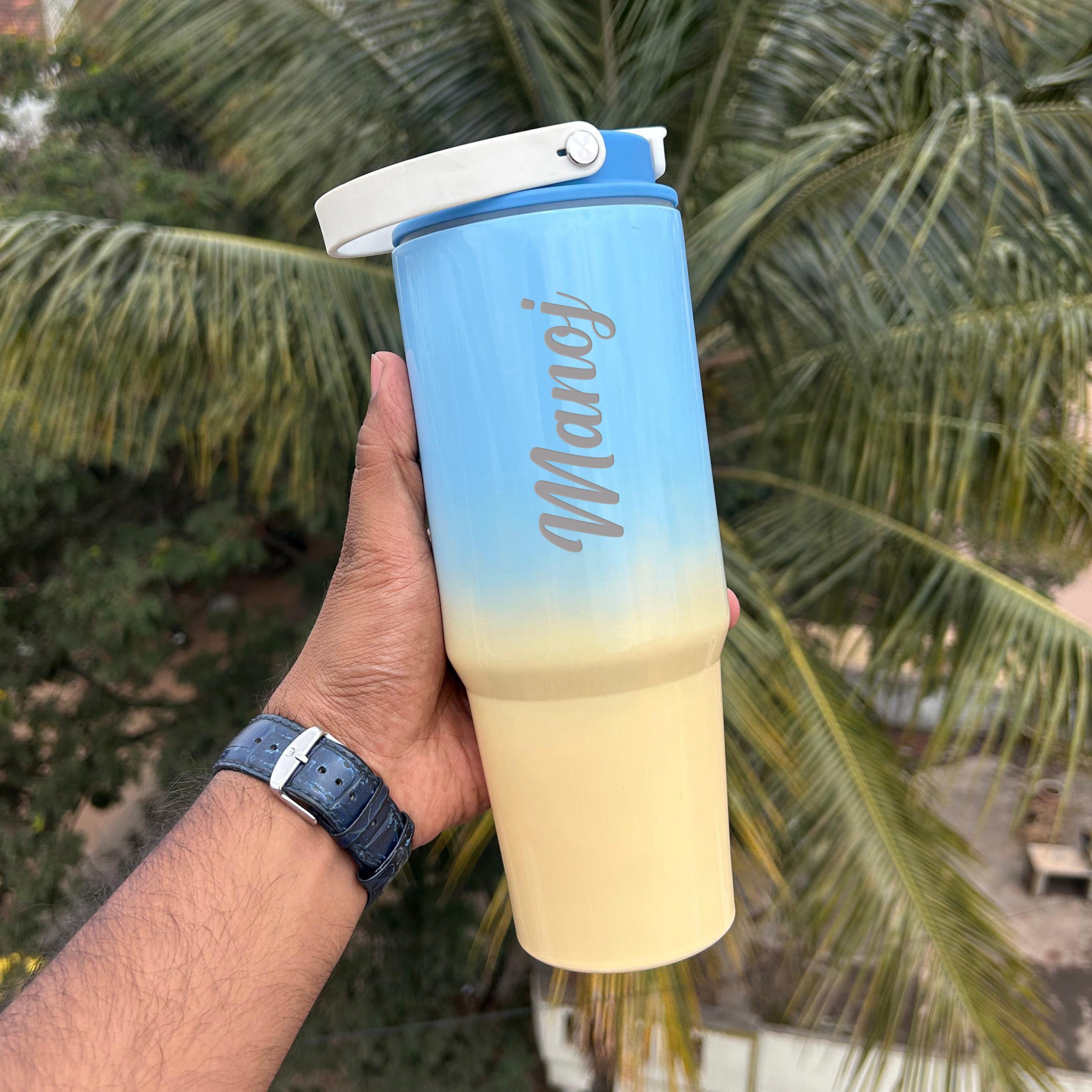 Personalised Dual Shade Stanley Vacuum Sipper Tumbler with Handle - 900 ML - The Gifting Era