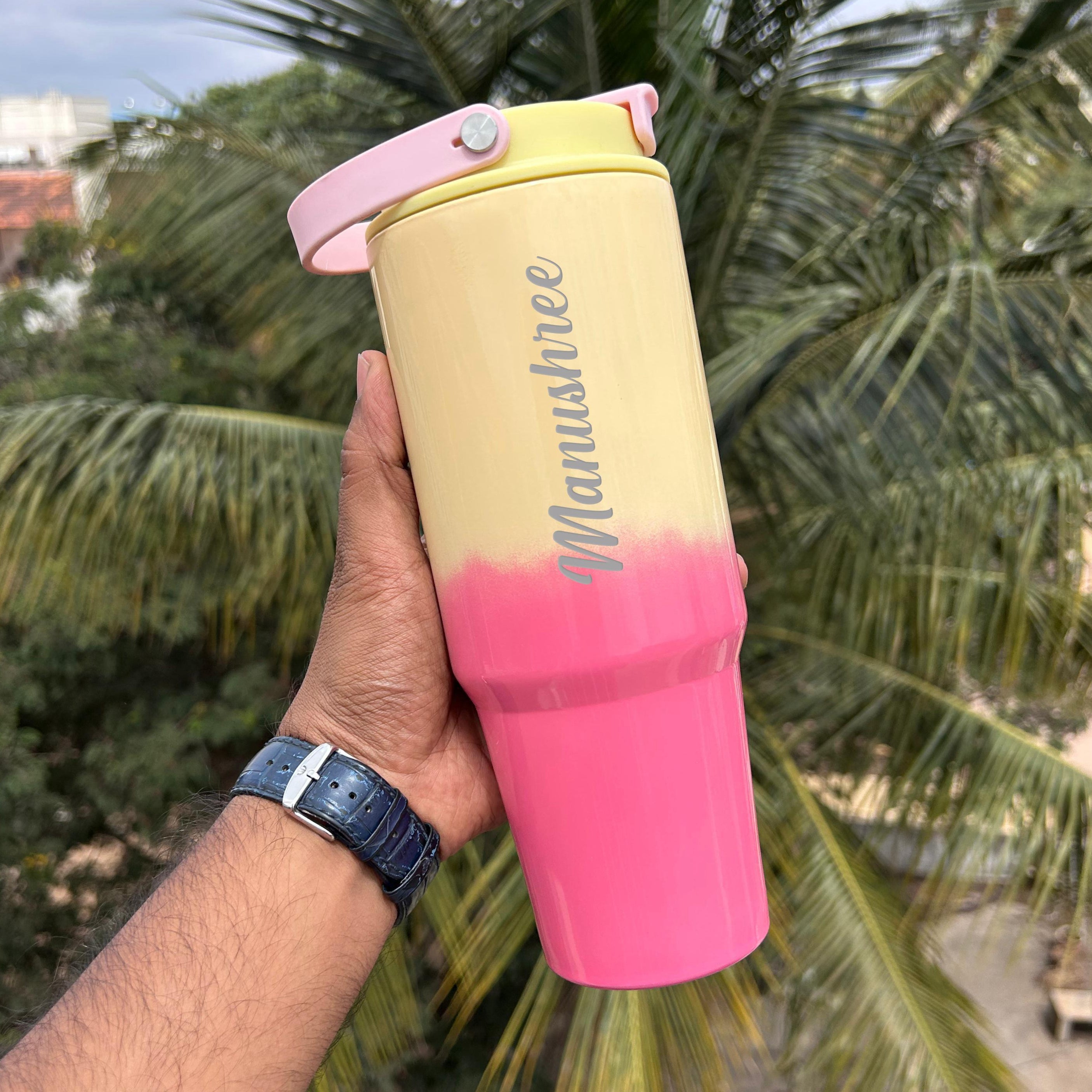 Personalised Dual Shade Stanley Vacuum Sipper Tumbler with Handle - 900 ML - The Gifting Era