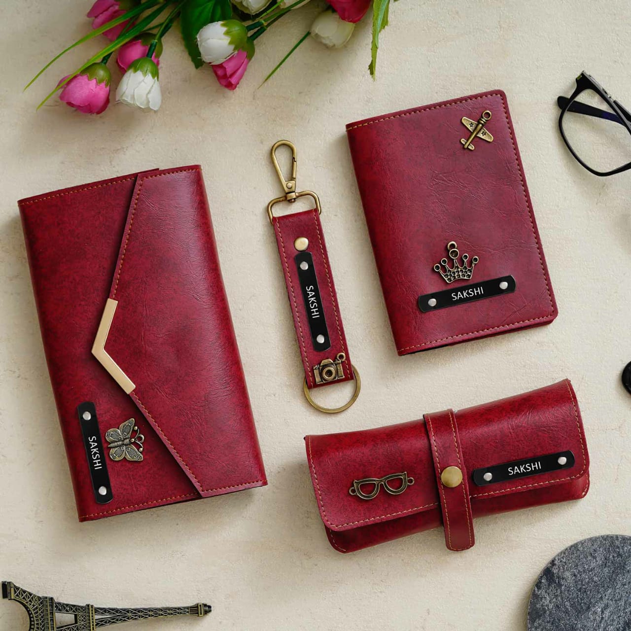 Personalised Imported Leather Travel Set of 4 for Women's - The Gifting Era