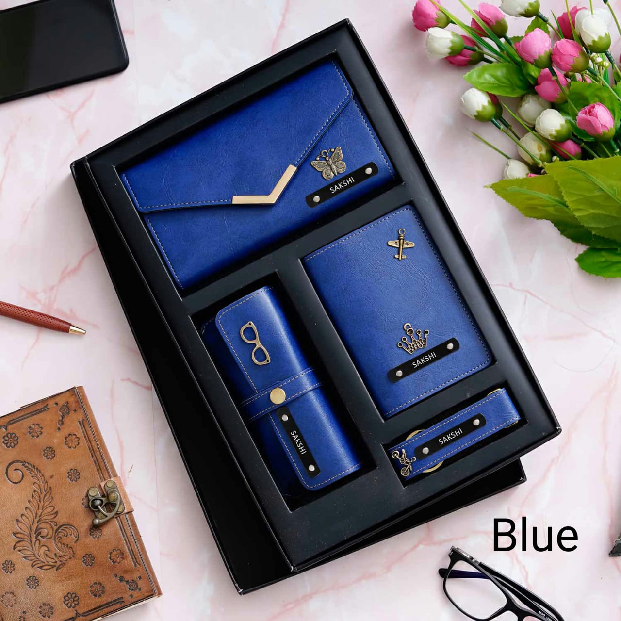 Personalised Imported Leather Travel Set of 4 for Women's - The Gifting Era