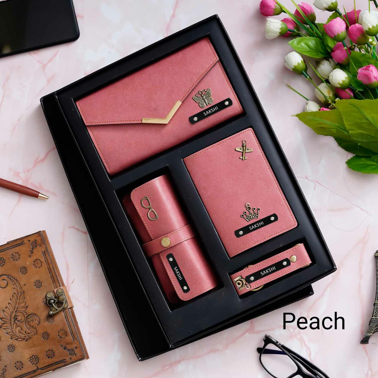 Personalised Imported Leather Travel Set of 4 for Women's - The Gifting Era