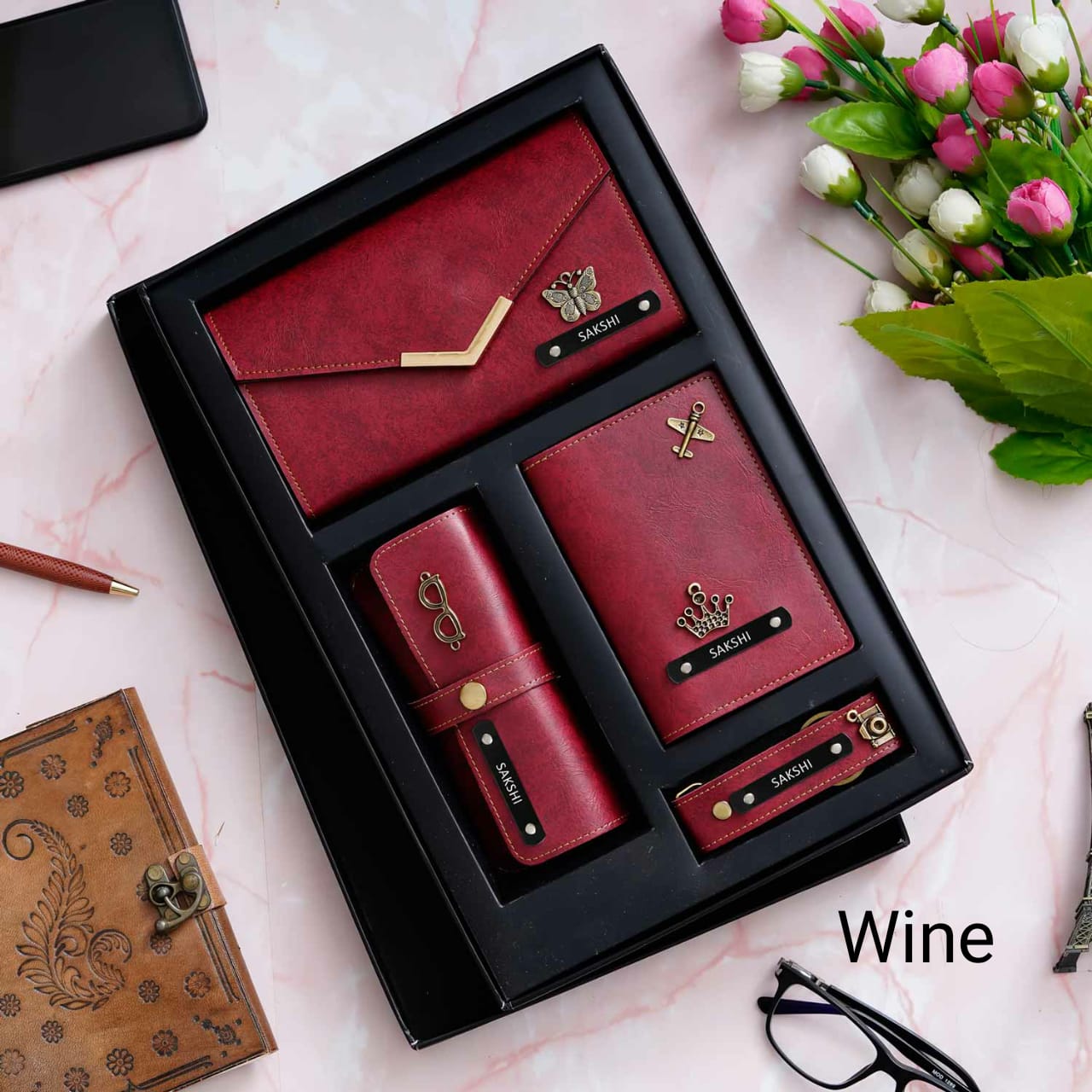 Personalised Imported Leather Travel Set of 4 for Women's - The Gifting Era