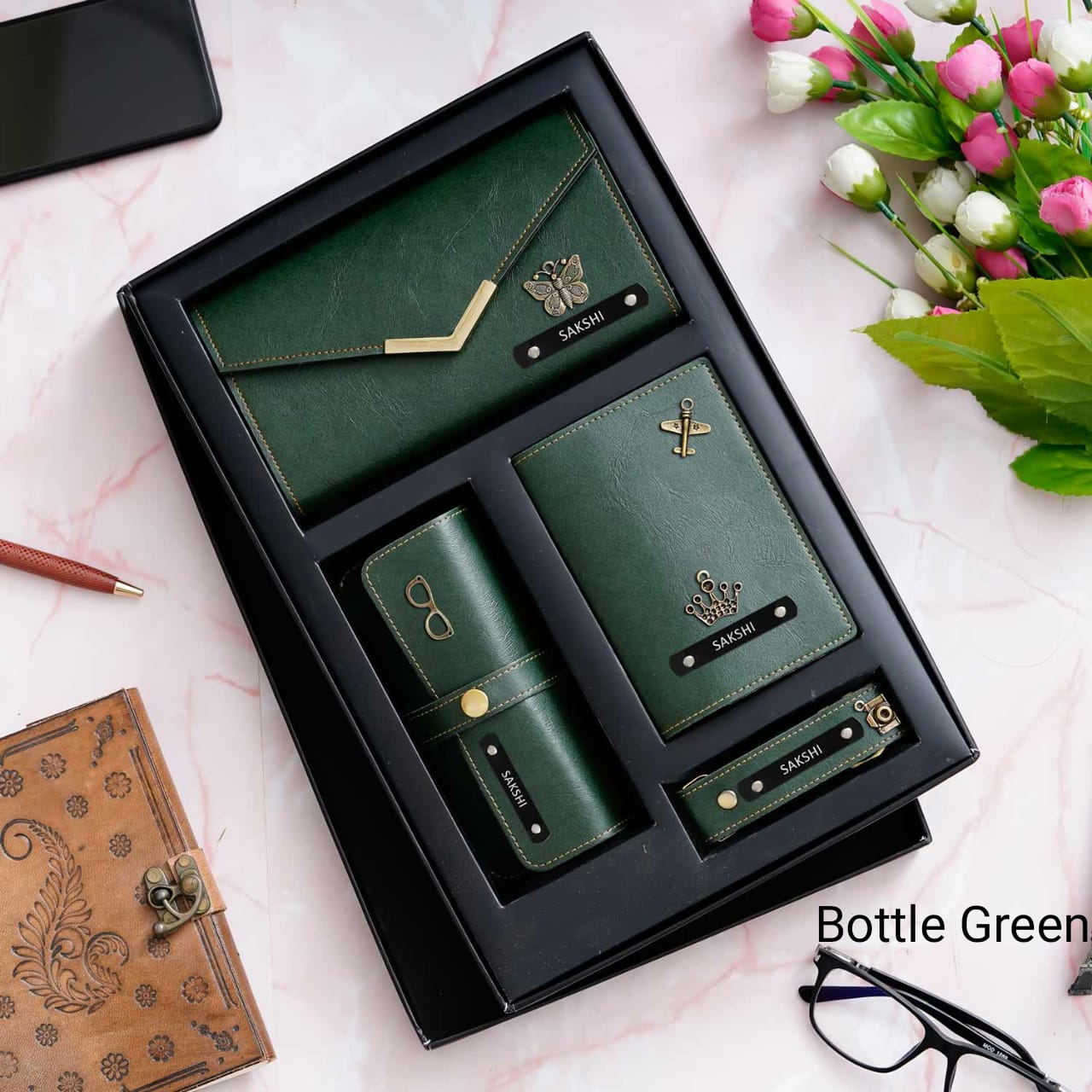 Personalised Imported Leather Travel Set of 4 for Women's - The Gifting Era