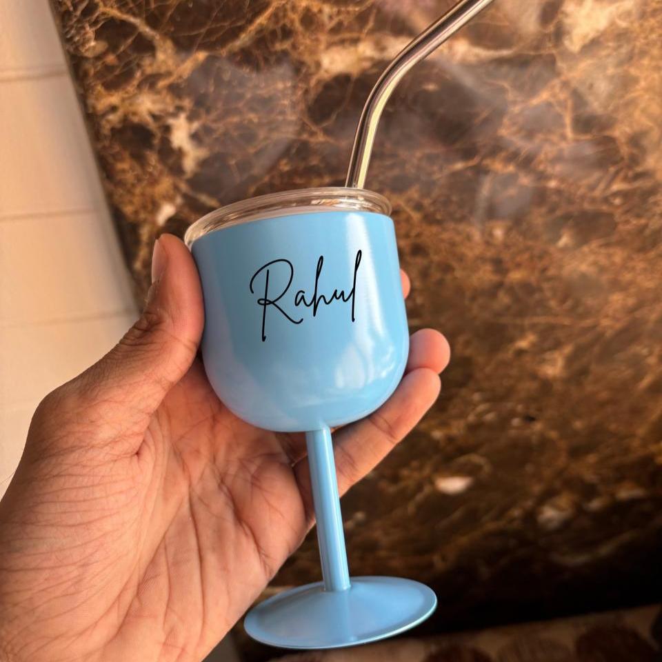 Personalised Mini Straw Steel Wine Mug - 80ml