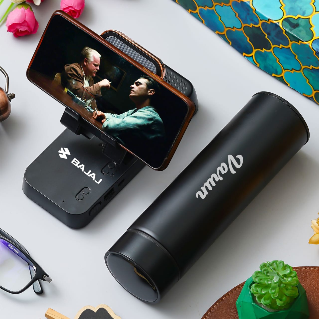 Personalised Speaker Mobile Stand & Temperature Bottle Set - 4173 - Personalised Gifts