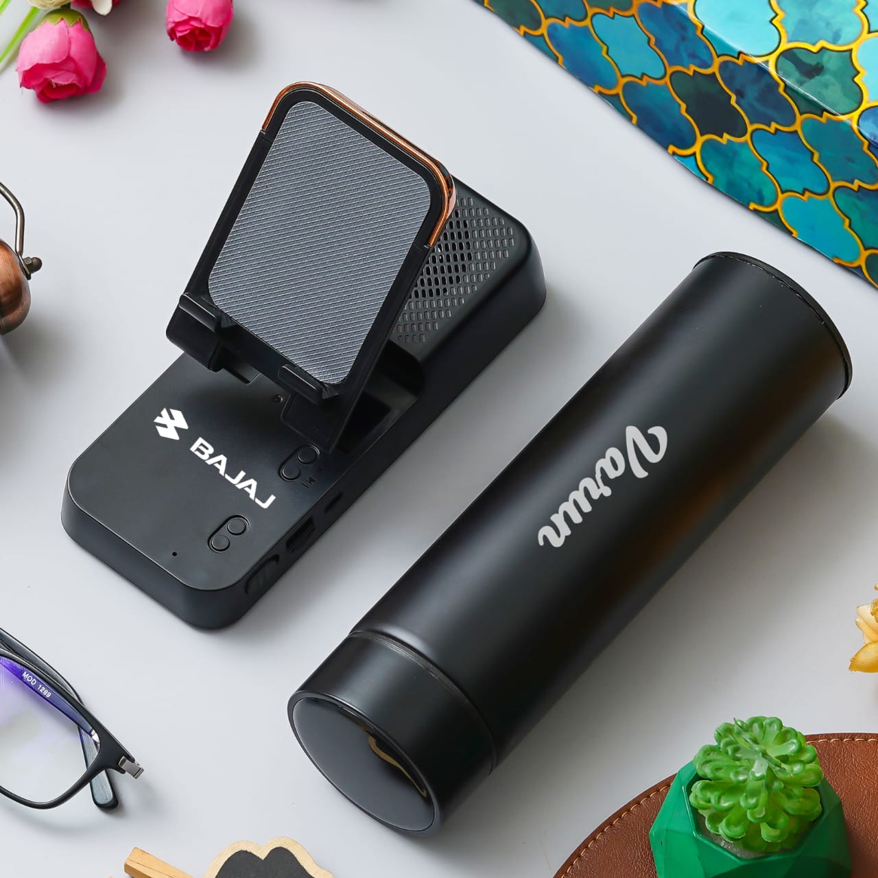 Personalised Speaker Mobile Stand & Temperature Bottle Set - 4173 - Personalised Gifts