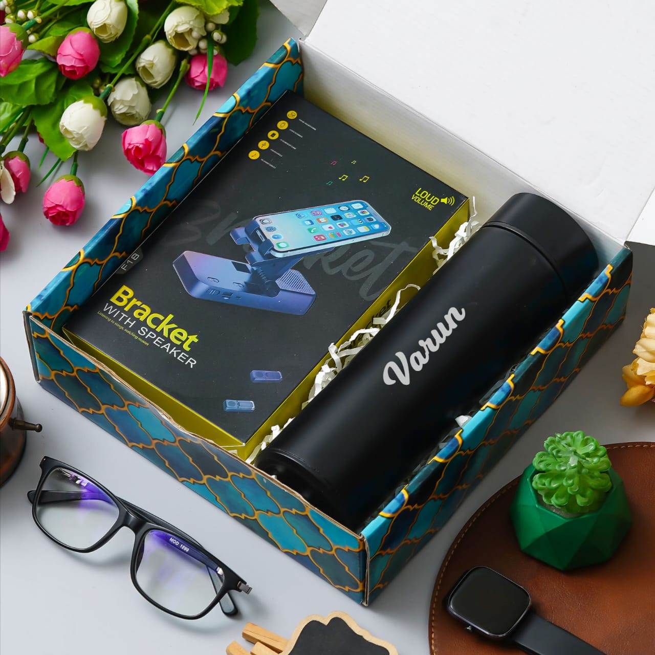 Personalised Speaker Mobile Stand & Temperature Bottle Set - 4173 - Personalised Gifts