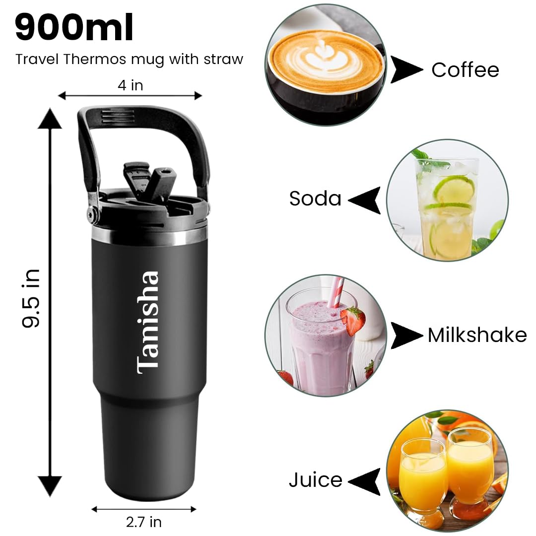 Personalised Stanley Vacuum Sipper Tumbler with Handle - 900 ML - Best Leakproof Stanley Vacuum Hot & Cold Tumbler - The Gifting Era