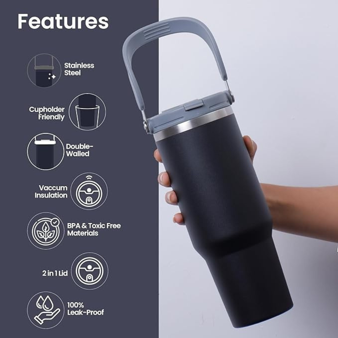 Personalised Stanley Vacuum Sipper Tumbler with Handle - 900 ML - Best Leakproof Stanley Vacuum Hot & Cold Tumbler - The Gifting Era