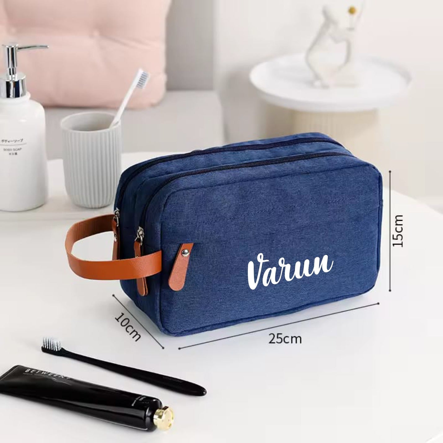 Personalised Toiletry Organizer 3 Zipper Cotton Pouch - The Gifitng Era