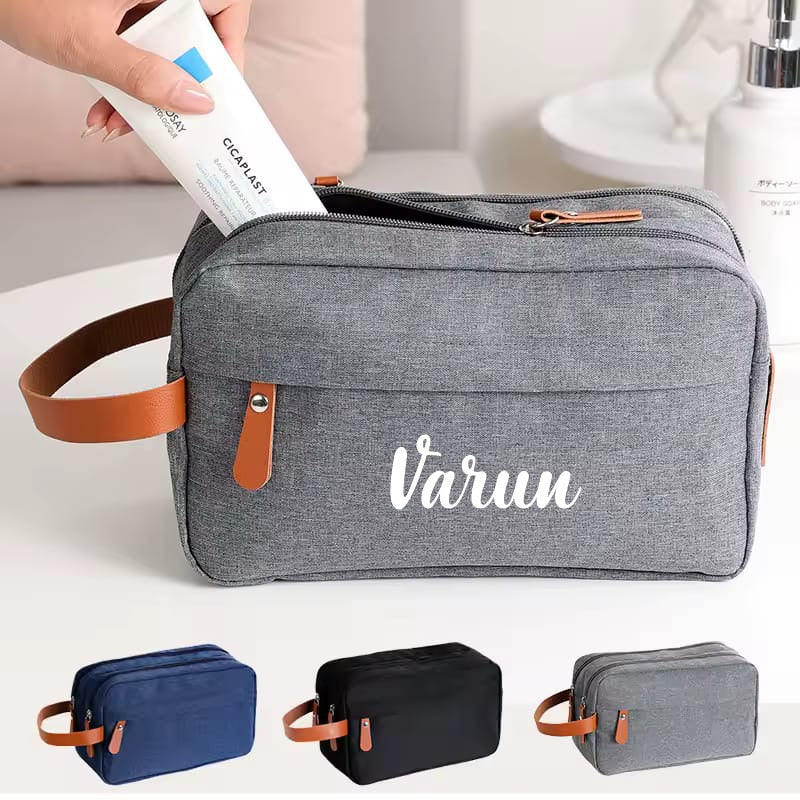 Personalised Toiletry Organizer 3 Zipper Cotton Pouch - The Gifitng Era