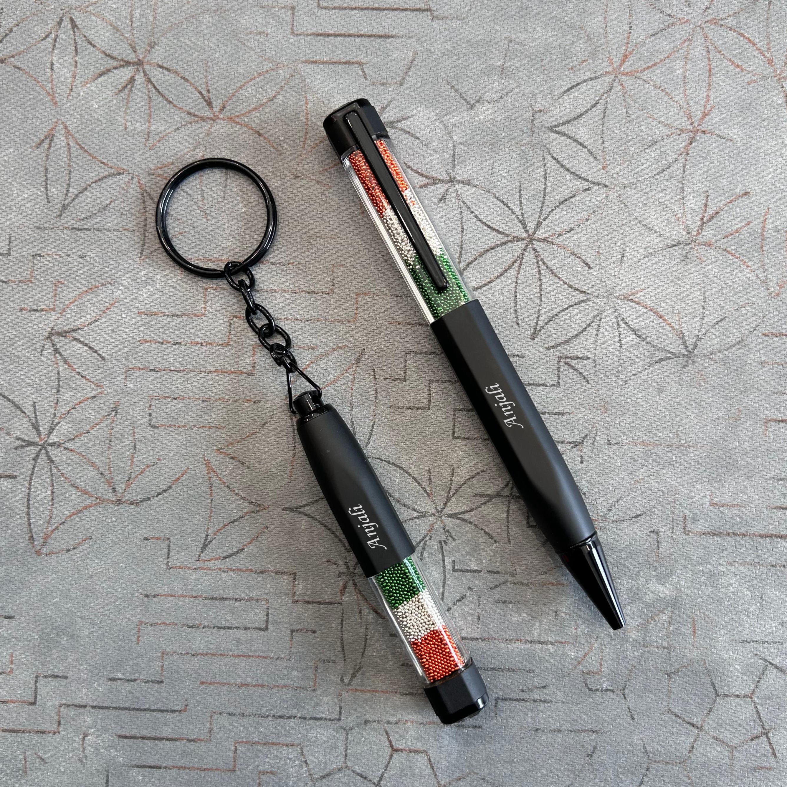 Personalised Tricolor Metal Cube Pen & Keychain Set with Matte Finish - The Gifting Era