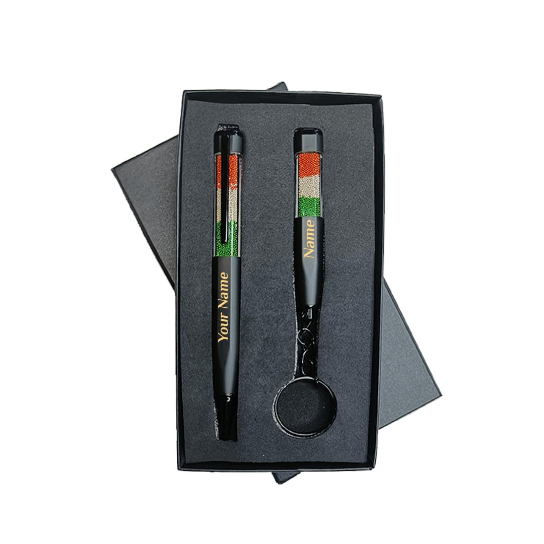 Personalised Tricolor Metal Cube Pen & Keychain Set with Matte Finish - The Gifting Era