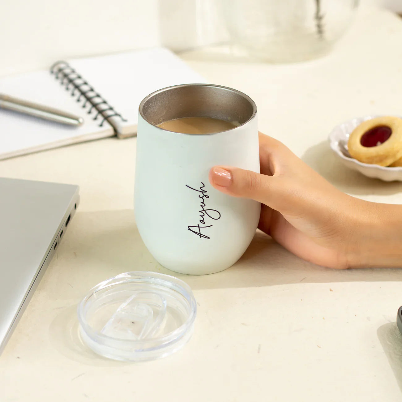 Personalised Insulated Travel Mug - Pearl White - The Gifting Era