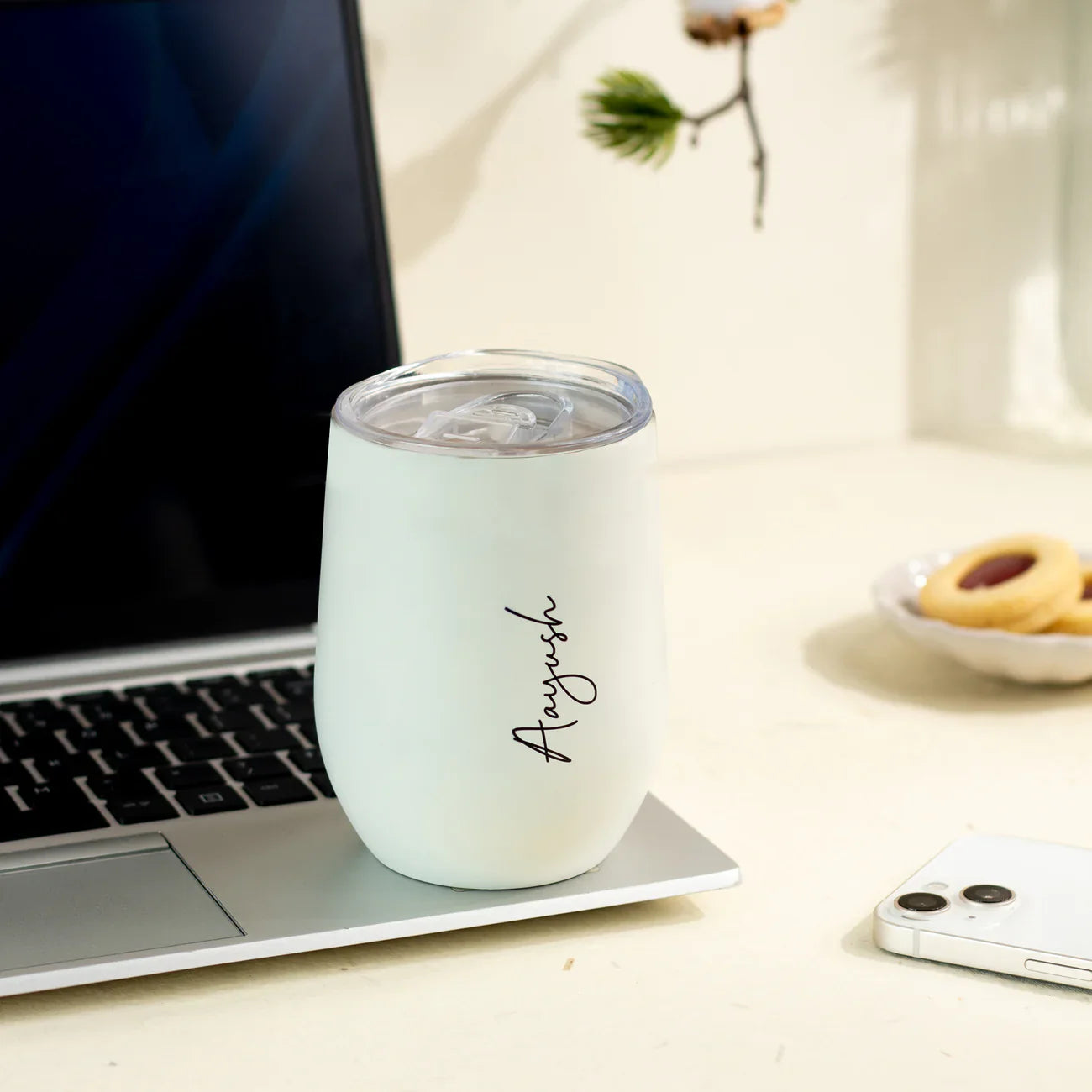 Personalised Insulated Travel Mug - Pearl White - The Gifting Era