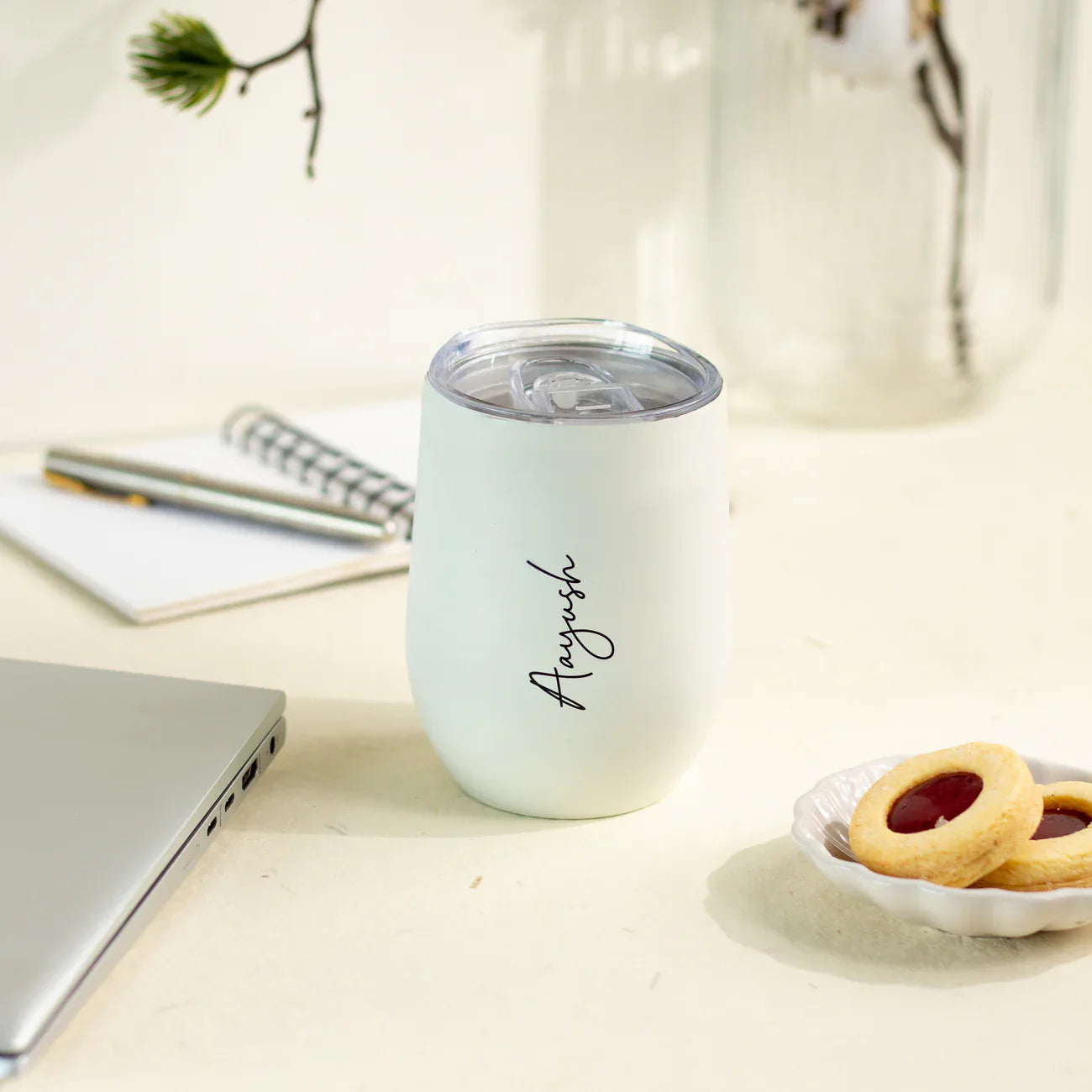 Personalised Insulated Travel Mug - Pearl White - The Gifting Era