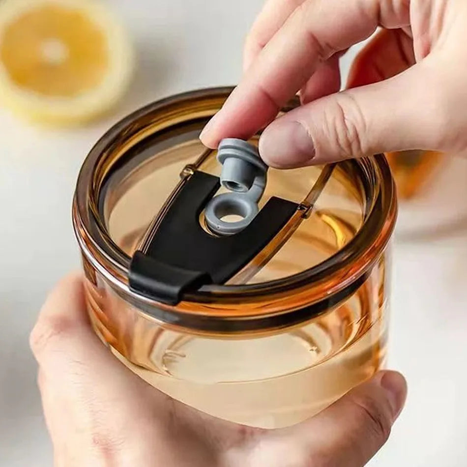 Personalised Premium Leather Sleeve Glass Coffee Tumbler with Glass Straw